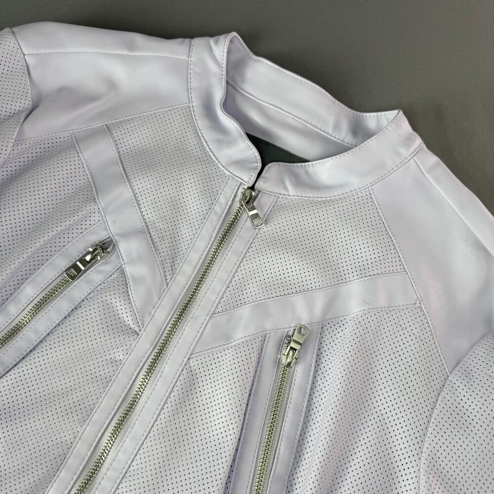 Kate&Mallory Faux Leather Lined Zipper Preppy Moto Biker Jacket Lt Purple Icon L